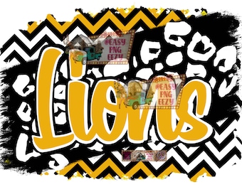 Lions Sublimation png/Digital Drawing/Lions png/Yellow/Black/Lions Mascot/Football/Team Mascot/Mascot png/Chevron/Leopard/Lions Mascot png