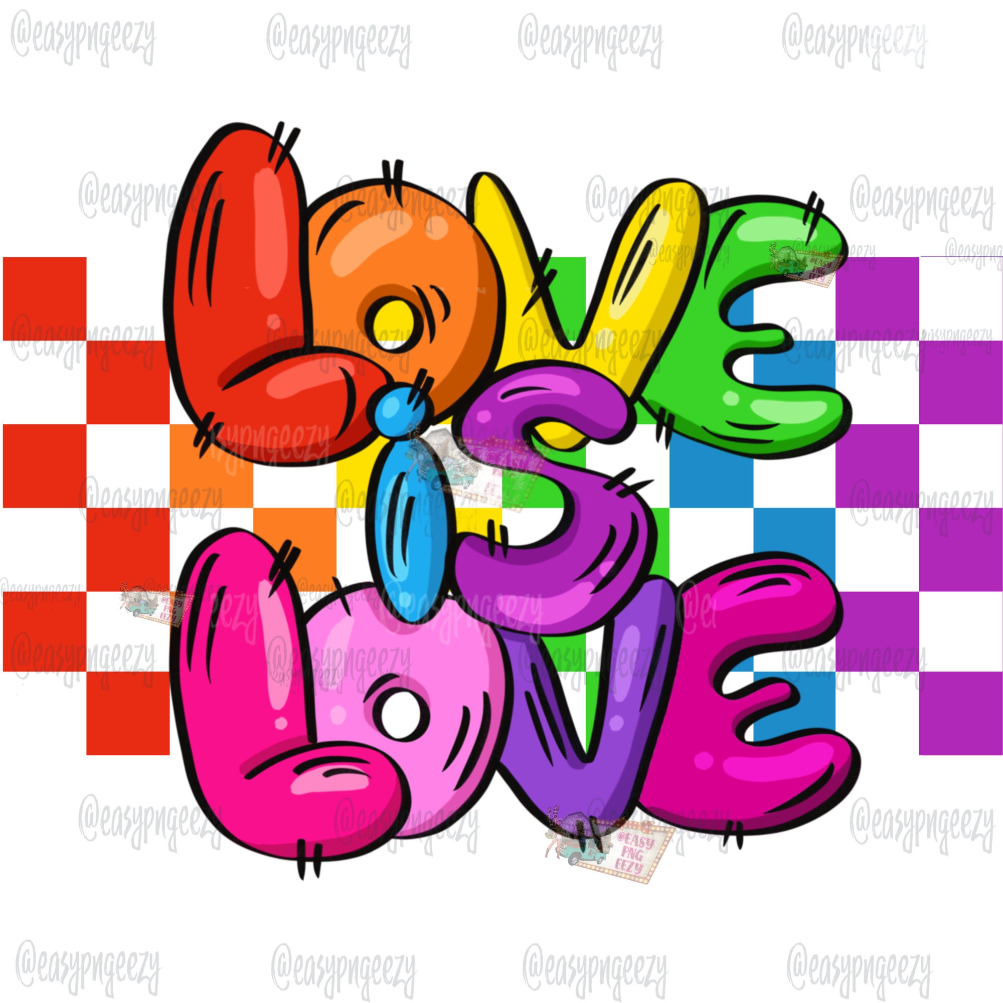Love is Love Colorful Art Pop Png/rainbow Checkered/bubble Font