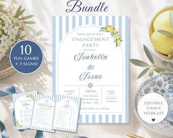 Engagement Party Games Bundle, Mediterranean Engagement Party, Italian Summer Printable Games