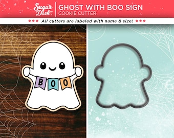 Ghost Holding a BOO Sign - Halloween Cookie Cutter