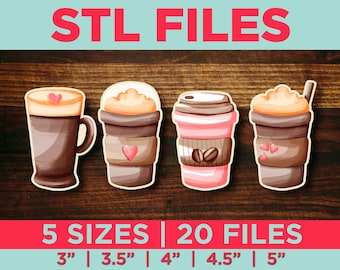 STL Coffee Cup Cookie Cutters Set of 4 - Set of 20 STL Files