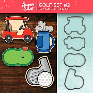 Golf Set #2  - Cookie Cutter Set of 4 -  Golf Cart, Golf Clubs, Golf Green and Golf Club with Ball