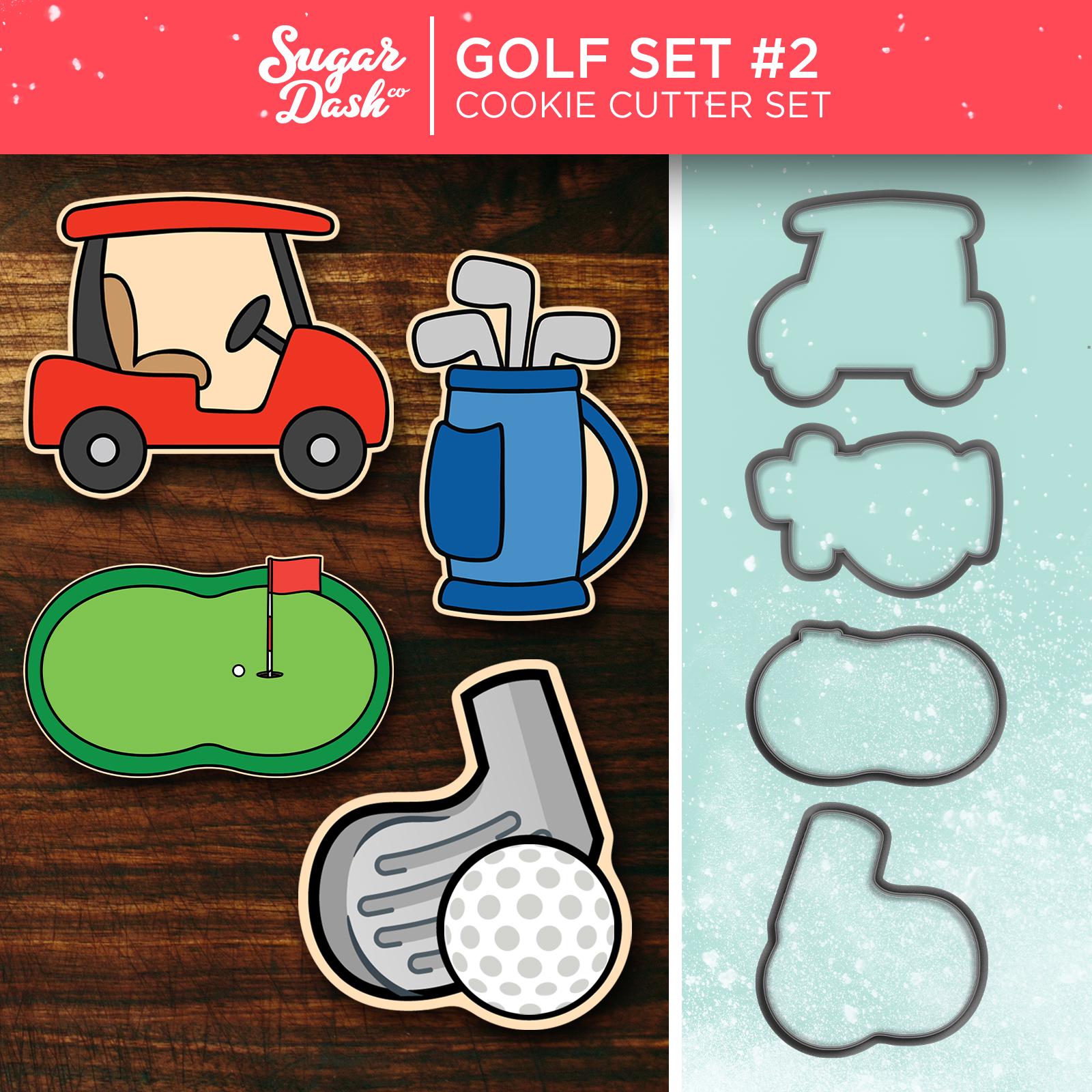 Golf Set #2  - Cookie Cutter Set of 4 -  Golf Cart, Golf Clubs, Golf Green and Golf Club with Ball