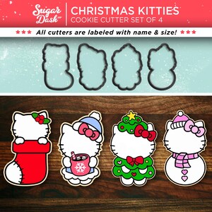 Christmas Kitty Cookie Cutter Set | Stocking, Cocoa, Tree and Snowman image 2