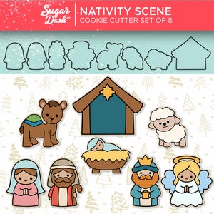 Nativity Scene - Christmas Cookie Cutter Set of Eight - Camel, Sheep, Mary, Joseph, Wiseman, Angel, Baby Jesus and Nativity