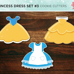 Princess Dress Set #3 - Set of 3 Cookies Cutters of WIDE Classic Princess Dresses