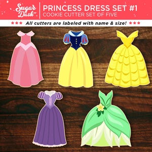 Princess Dress Set #1 - Set of 5 Cookies Cutters of Classic Princess Dresses