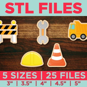 STL-byggkakformset: Kon, Dumper, Barriär, Hjälm och Skiftnyckel - Set med 25 STL-filer