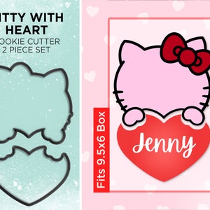 Valentines Kitty Holding a Heart - Cookie Cutter Set of 2 - Fits 9.5x6 BRP Box