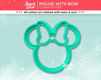 Girl Mouse Cookie Cutter Head with Ears and Bow Indent