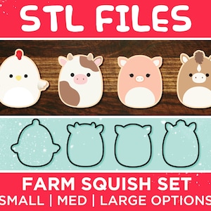 STL Farm Animal Squish Juego de 4 - Pollo, Vaca, Caballo, Cerdo