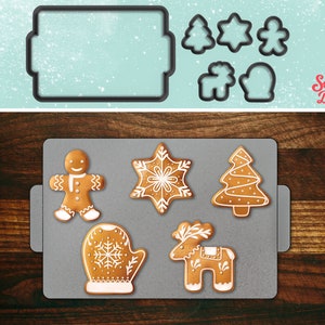 Elf Christmas Cookie Baking Set Cookie Cutter Set of 6 with Baking Sheet, Gingerbread Man, Snowflake, Christmas Tree, Reindeer, Mitten