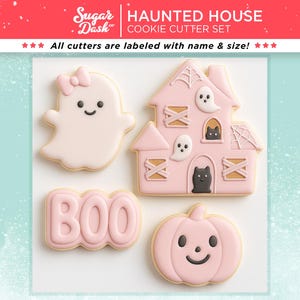 Haunted House Cookie Cutter Set of 4 | Halloween with Ghost, Pumpkin, Haunted House, and Boo