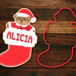 Christmas Stocking with Teddy Bear Cookie Cutter - Great for Name Personalization