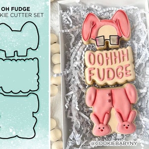 Christmas Pink Bunny PJs - Oh Fudge - Cookie Cutter Set of 3 - Fits 12x5 BRP Box