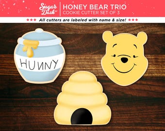 Honey Bear Trio - Cookie Cutter Set of Three - Honey Pot, Bee Hive and Honey Bear