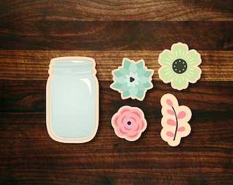 Mason Jar Bouquet #3 - Cookie Cutter Set of 5