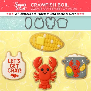 Crawfish Boil Cookie Cutter Set - Corn, Crawfish, Pot, and Bib