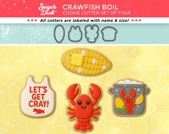 Crawfish Boil Cookie Cutter Set - Corn, Crawfish, Pot, and Bib