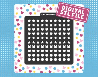 DIGITAL STL FILE | Friendship Bracelet Sprinkle Stencil #16 | Flowers, Stars, Hearts, Butterflies and Circles