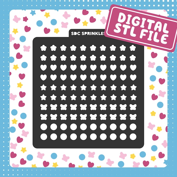 DIGITAL STL FILE | Friendship Bracelet Sprinkle Stencil #16 | Flowers, Stars, Hearts, Butterflies and Circles