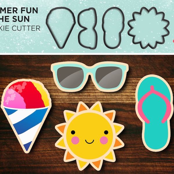 Summer Cookie Cutter Set with Sunglasses, Snow Cone, Flip Flops, and Sun