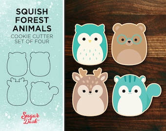 Forest Animals Squish Cookie Cutter Set of 4 | Owl, Bear, Deer and Squirrel