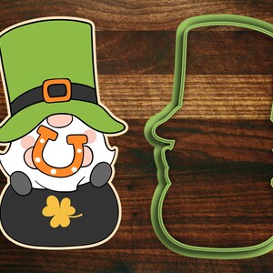 St. Patricks Day Gnome #3 Cookie Cutter -  Sitting on a Pot of Gold