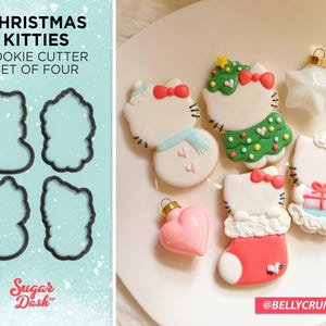 Christmas Kitty Cookie Cutter Set | Stocking, Cocoa, Tree and Snowman image 1