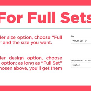 May include: A pink and white graphic with the text "For Full Sets" in bold red letters. The text below explains how to choose a full set of items. The text includes the words "Full Set" and "WHOLE SET".