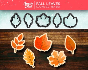 Fall Leaves Cookie Cutter Set of 5 with Maple Oak Leaf