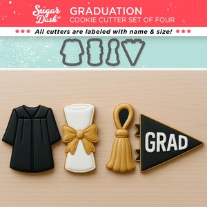 Graduation Cookie Cutter Set | Graduation Gown, Scroll, Tassel, and Pennant Flag