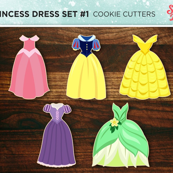 Princess Dress Set #1 - Set of 5 Cookies Cutters of Classic Princess Dresses