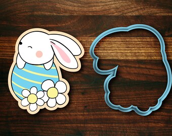 Spring Bunny #2 - Sitting on an Egg with Flowers - Easter Cookie Cutter