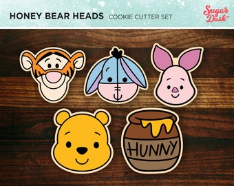 Honey Bear Heads - Set of 5 Cookies Cutters