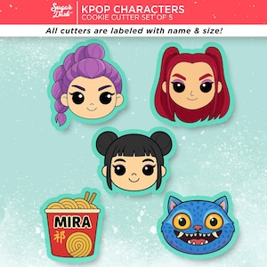 Kpop Girls Cookie Cutter Set with Tiger and Ramen Noodles
