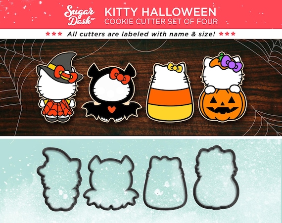 Halloween Kitty Cookie Cutter Set | Witch, Bat, Candy Corn and Pumpkin