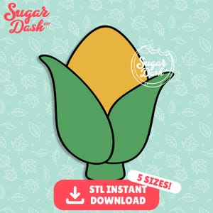Peut inclure: Un graphique d'épi de maïs jaune avec des feuilles vertes, présentant le texte Sugar Dash dans le coin supérieur gauche et un logo circulaire Sugar Dash à droite. Une bannière rectangulaire rouge en bas affiche STL INSTANT DOWNLOAD.
