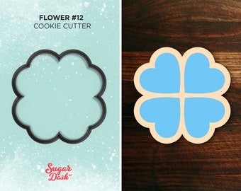 Flower #12  - Blue Flower Made of Four Hearts Cookie Cutter