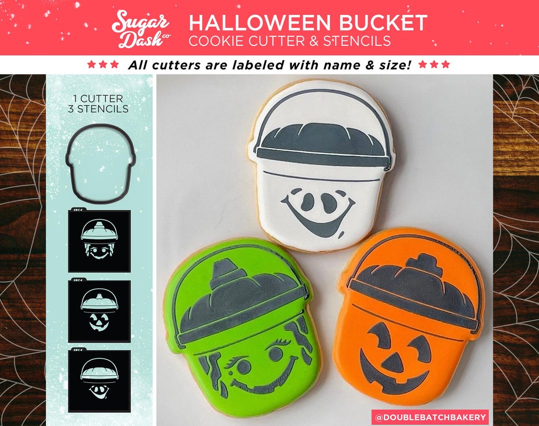 Halloween Retro Trick or Treat Bucket With Stencil | Cookie Cutter and ...
