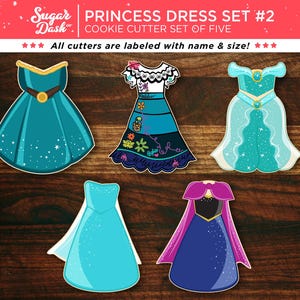 Princess Dress Set #2 - Set of 5 Cookies Cutters of Classic Princess Dresses