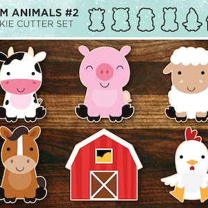 Farm Animal Baby&#39;s - koekjesvormer set van 6 - koe, varken, schaap, paard, kip en schuur