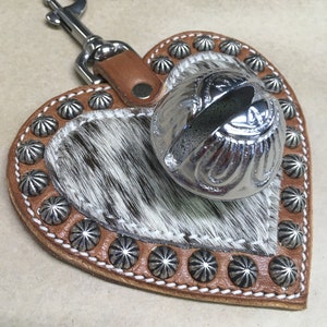 Speckled Cowhide Heart, Saddle Bell