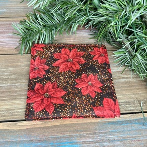 Christmas Fabric Coaster, Drink Coaster, Poinsettias Fabric Coaster, Red Fabric Coaster, Handmade Christmas Coaster, Holiday Coaster