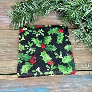 Christmas Fabric Coaster, Drink Coaster, Holly Fabric Coaster, Red Fabric Coaster, Handmade Christmas Coaster, Holiday Coaster, Mistle Toe