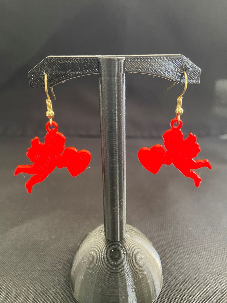 3D Printed Cupid Earrings 3D Printed Valentine's Day Earrings image 1