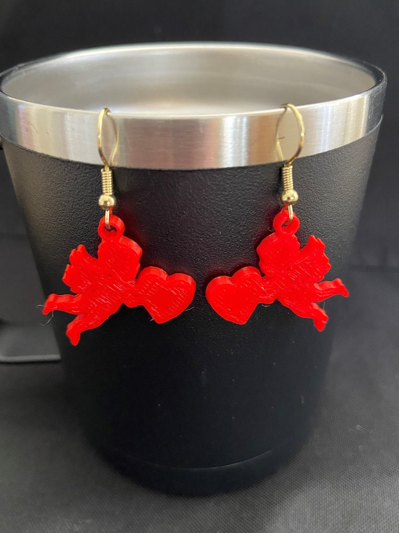 3D Printed Cupid Earrings 3D Printed Valentine's Day Earrings image 2