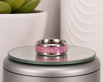 Beautiful Opal Resin Inlay Ring - “Pink Fire” - Sizes 7-12 Available