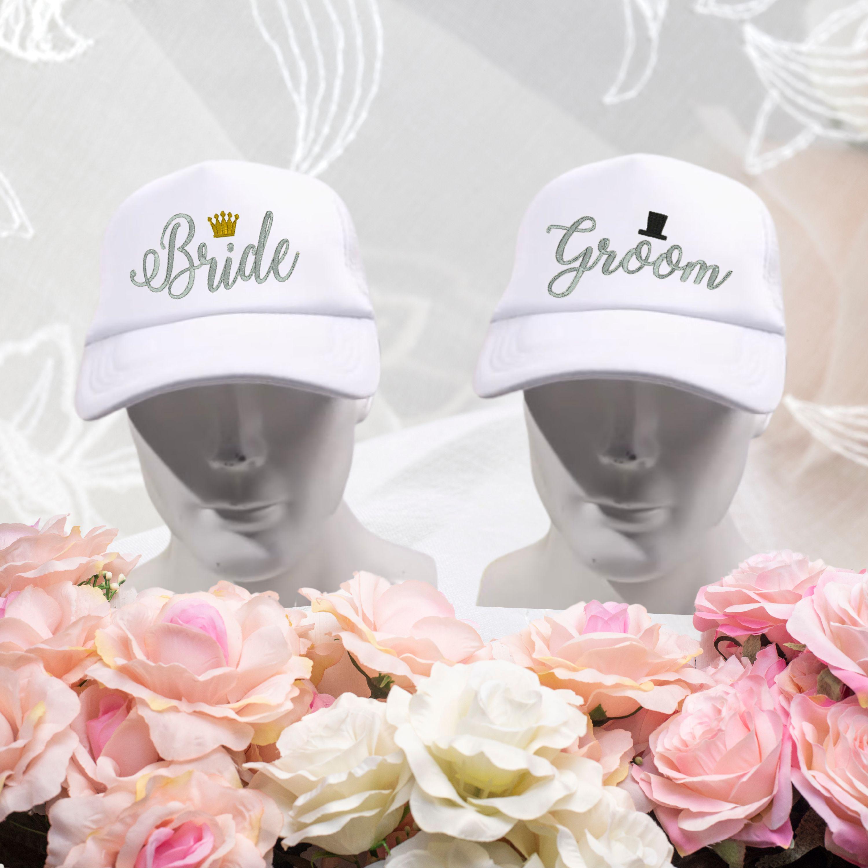 Hat Emblems Custom Bride and Groom Trucker Hat SET Wedding Embroidered Hats With ...