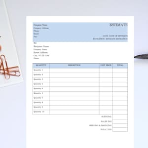 Estimate Template | Printable Estimate | Editable Estimate Template | Estimate Invoice |Quote | Custom Order Form